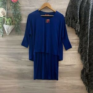 Isle By Melis Kozan Womens Blue Drop Waist 3/4 Sleeve Short Shift Dress Size XS